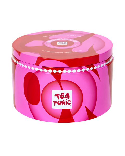 Energising Selection Round Tin - 40 Energising Gourmet Teas + Mini Tin of Red Sugar Hearts