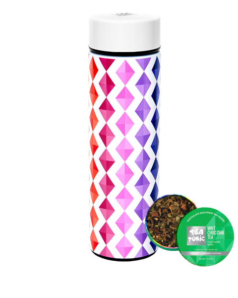 Thermal Tea Bottle with Infuser 450ml with Mint Choc Chai Tea Loose Leaf Travel Tin