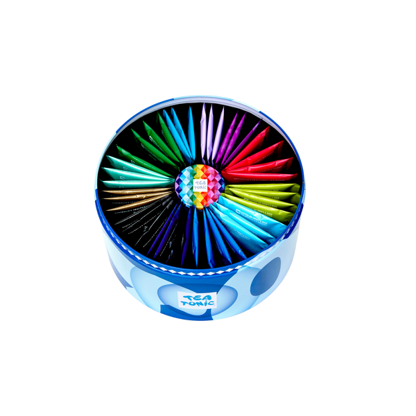 Calming Selection Round Tin - 40 Calming Gourmet Tea + Mini Tin of Sparkling Rosebuds