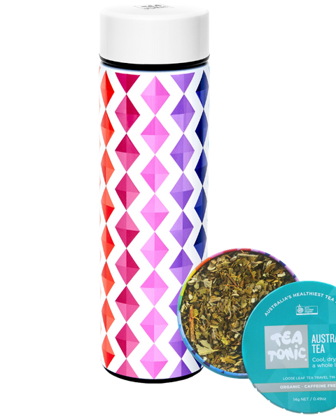 Thermal Tea Bottle with Infuser 450ml with Australiana Tea Loose Leaf Travel Tin