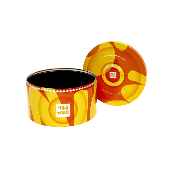 Fruity Selection Round Tin - 40 Fruity Gourmet Teas + Mini Tin of Gold Sugar