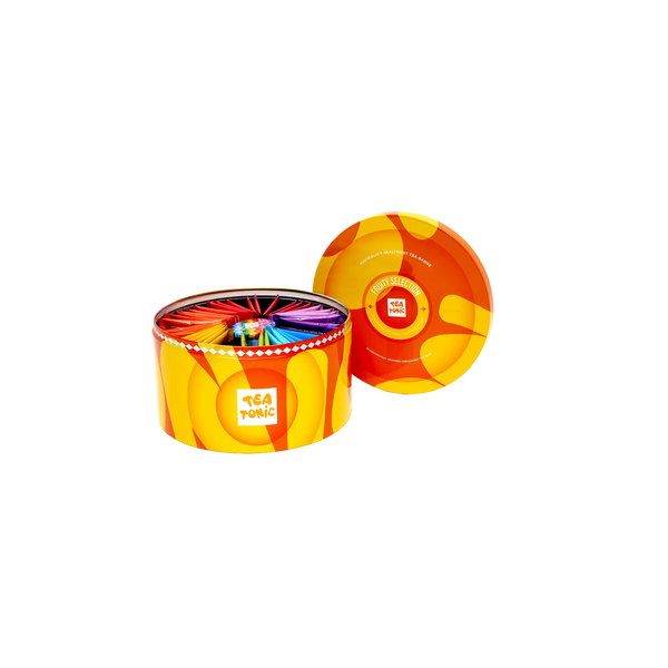 Fruity Selection Round Tin - 40 Fruity Gourmet Teas + Mini Tin of Gold Sugar