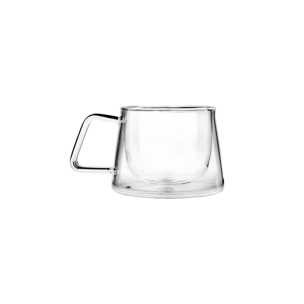 Two Double Walled Glass Tea Cups - Square Handle