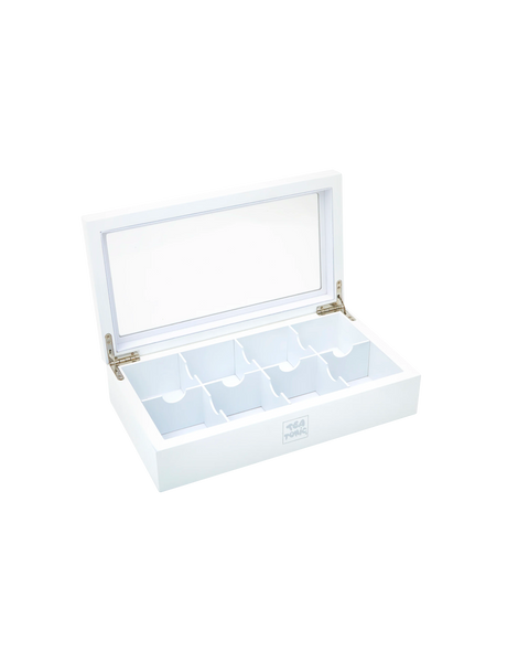 White Wooden Luxury Tea Chest - EMPTY- 8 Cavities